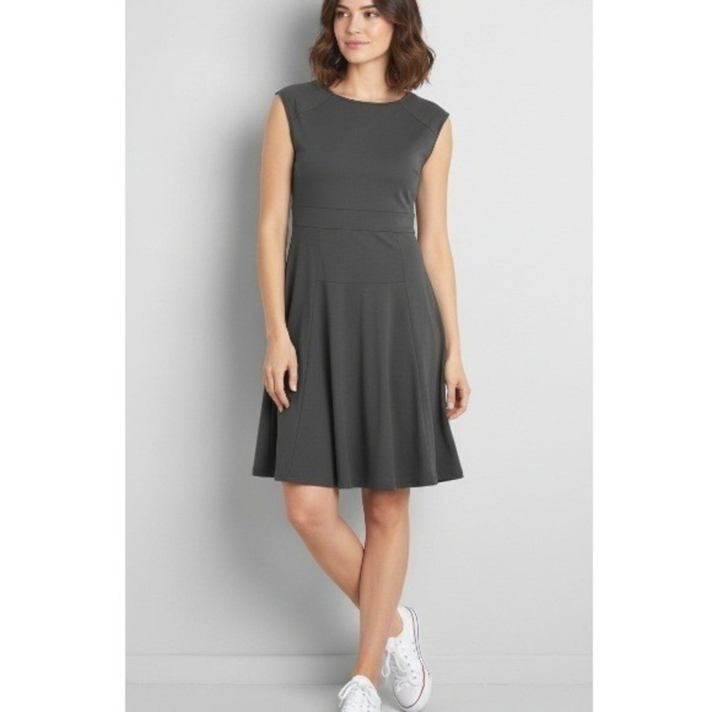 Lands End Womens Black Fit Flare Dress M 10‎ 12 Minimalist Basic Casual Stretch